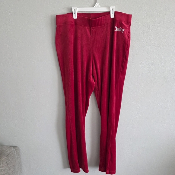 Juicy Couture Womens Red Velour Track Suit Set Hooded Jacket Jogger Pants Sz XXL - Picture 6 of 12